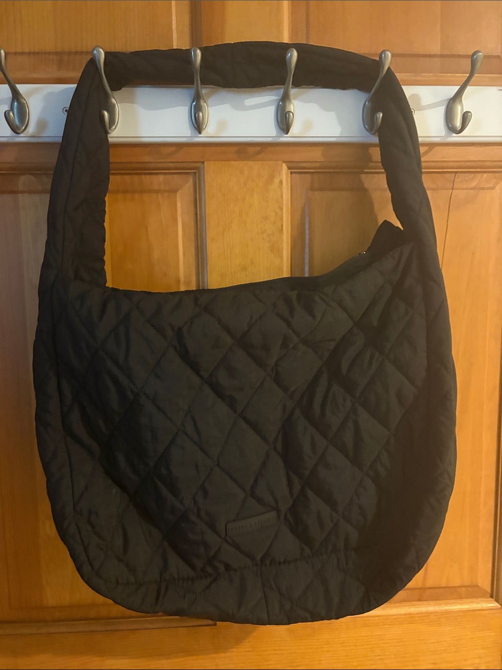 Poppy & Peonies Black Quilted Hobo Bag